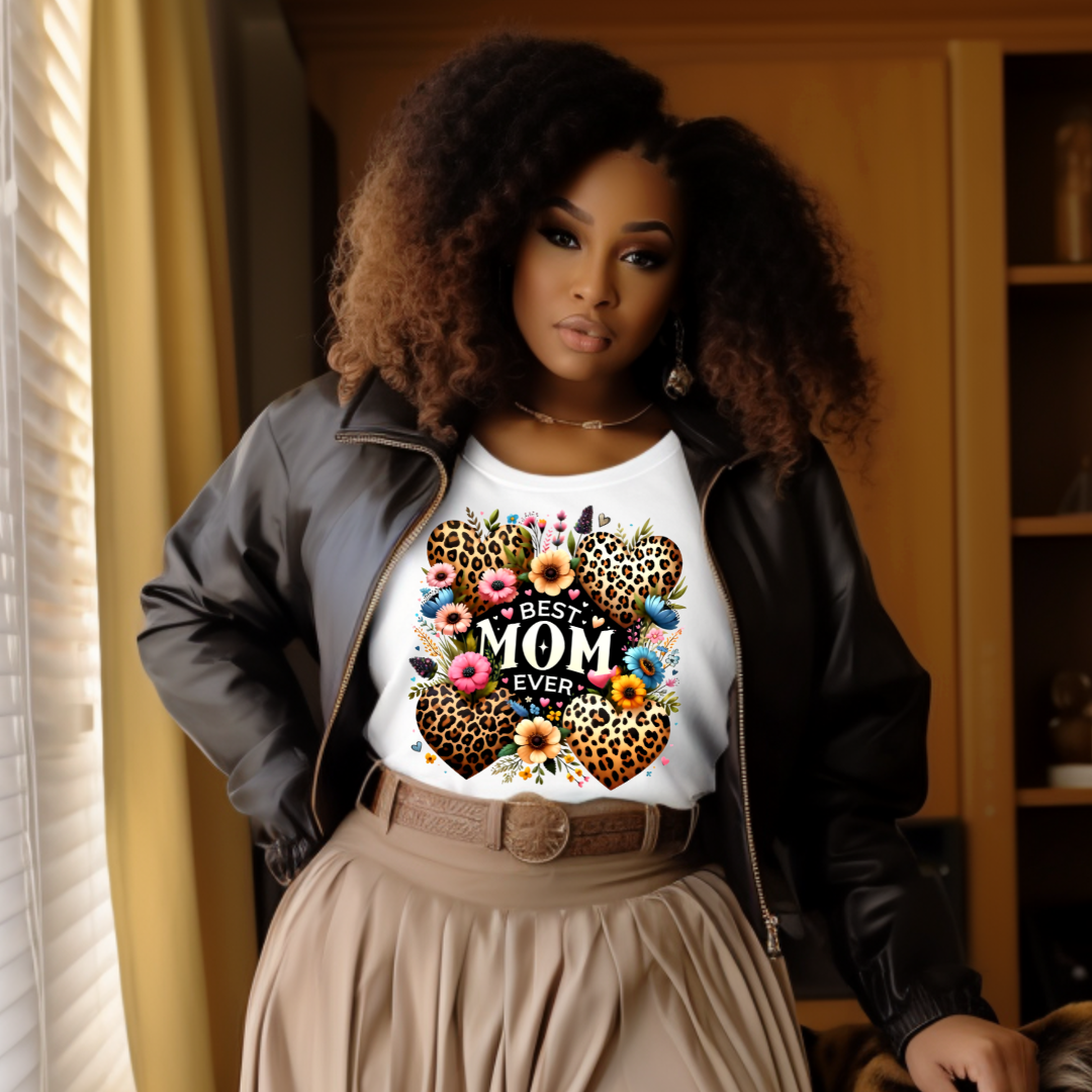 Best Mom Ever Leopard Floral Tee