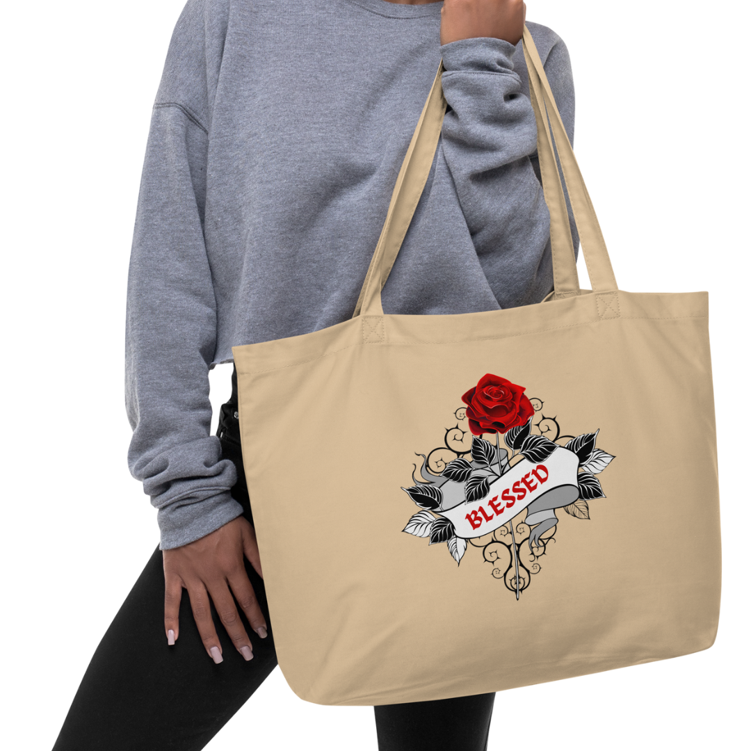"Blessed" Inspirational Large Organic Cotton Tote Bag
