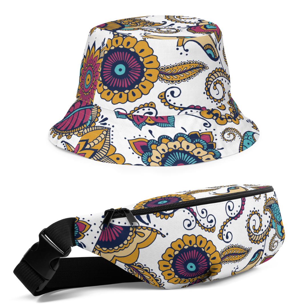Bundle Deal: Tyrian Purple Reversible Bucket Hat + Abstract Fanny Pack Hip Bum Waist Bag