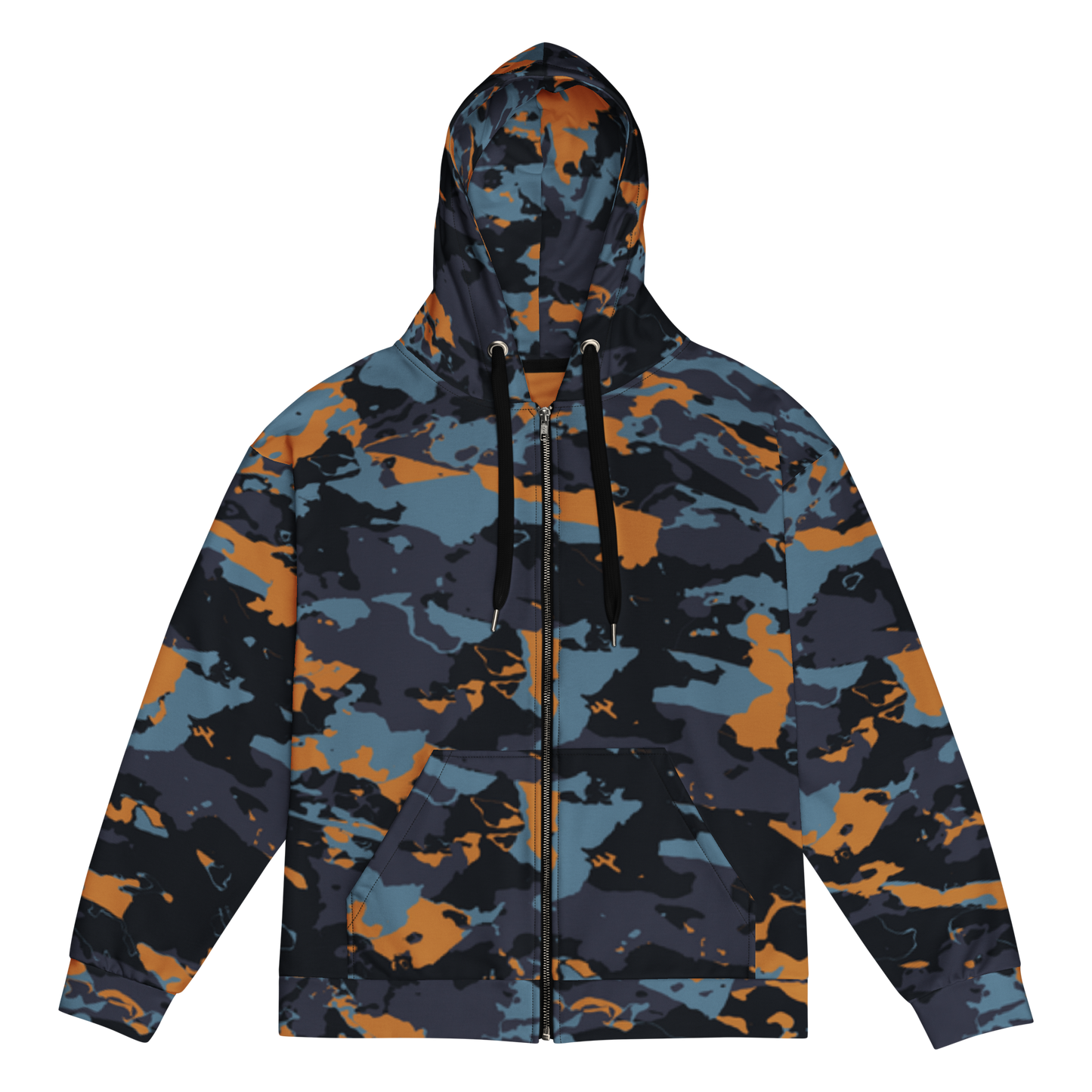 Camo Drawstring Zipper Hoodie w/ Pockets
