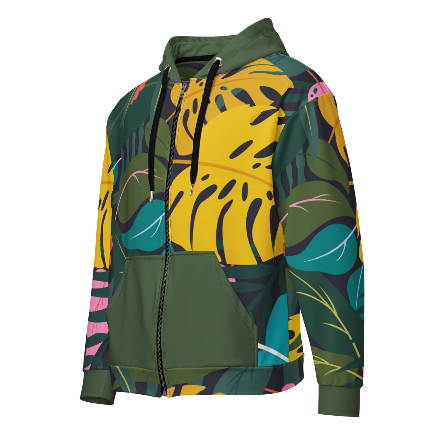 Drawstring Jungle Zip Hoodie with Pockets