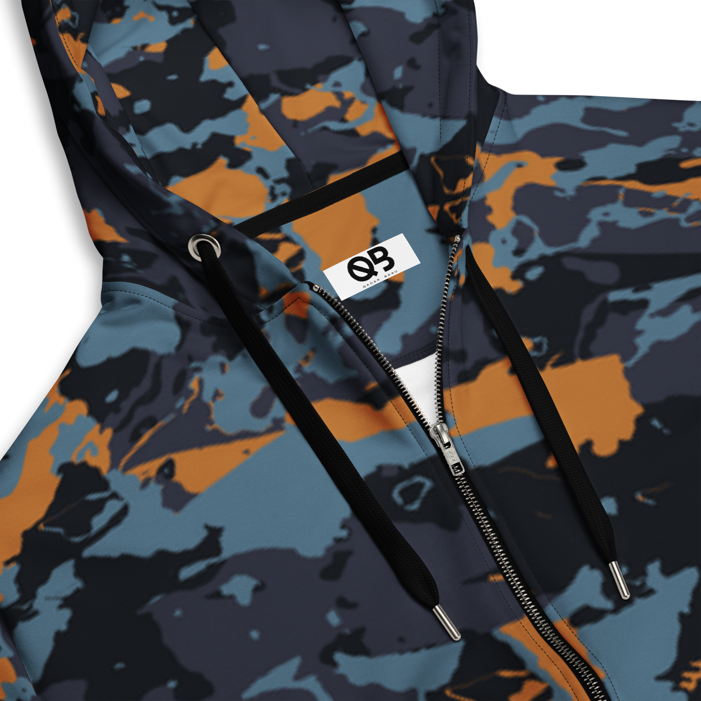 Camo Drawstring Zipper Hoodie w/ Pockets