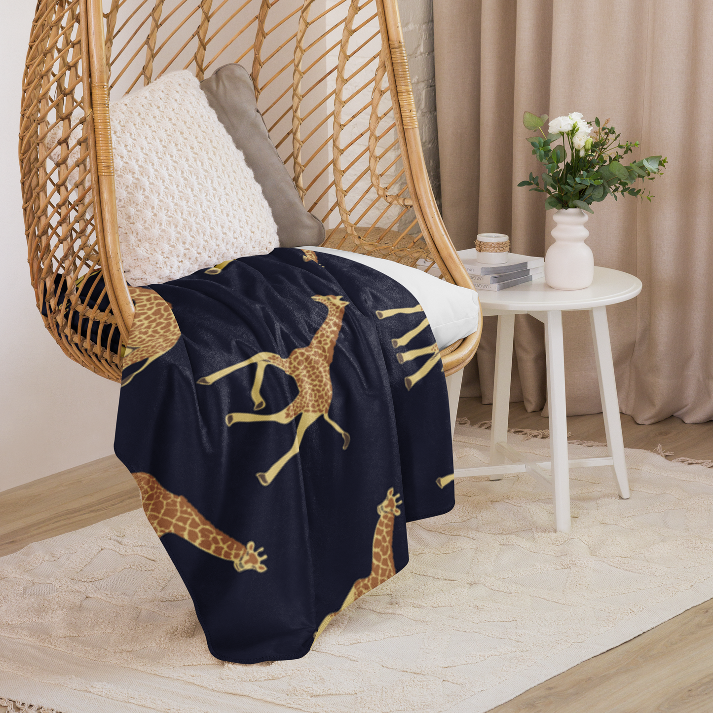 Midnight Blue Giraffe Sherpa Blanket 37″×57″