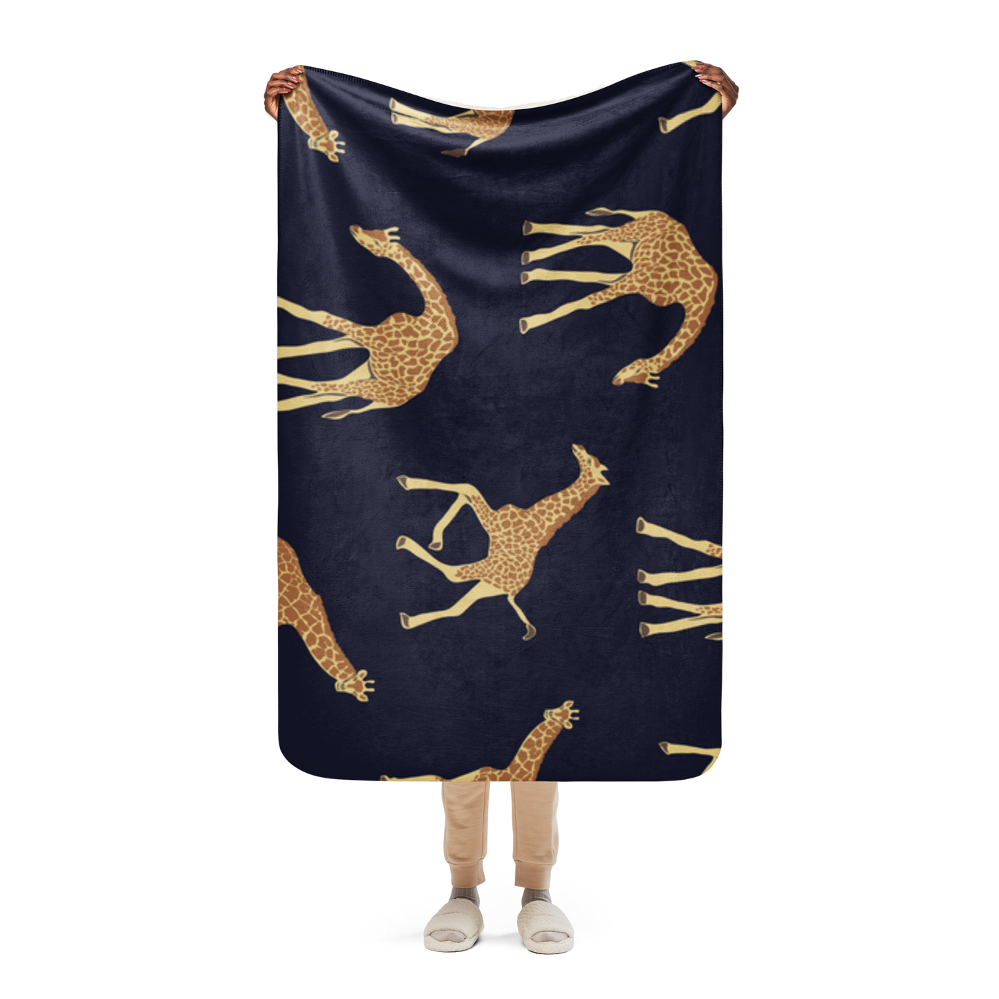 Midnight Blue Giraffe Sherpa Blanket 37″×57″