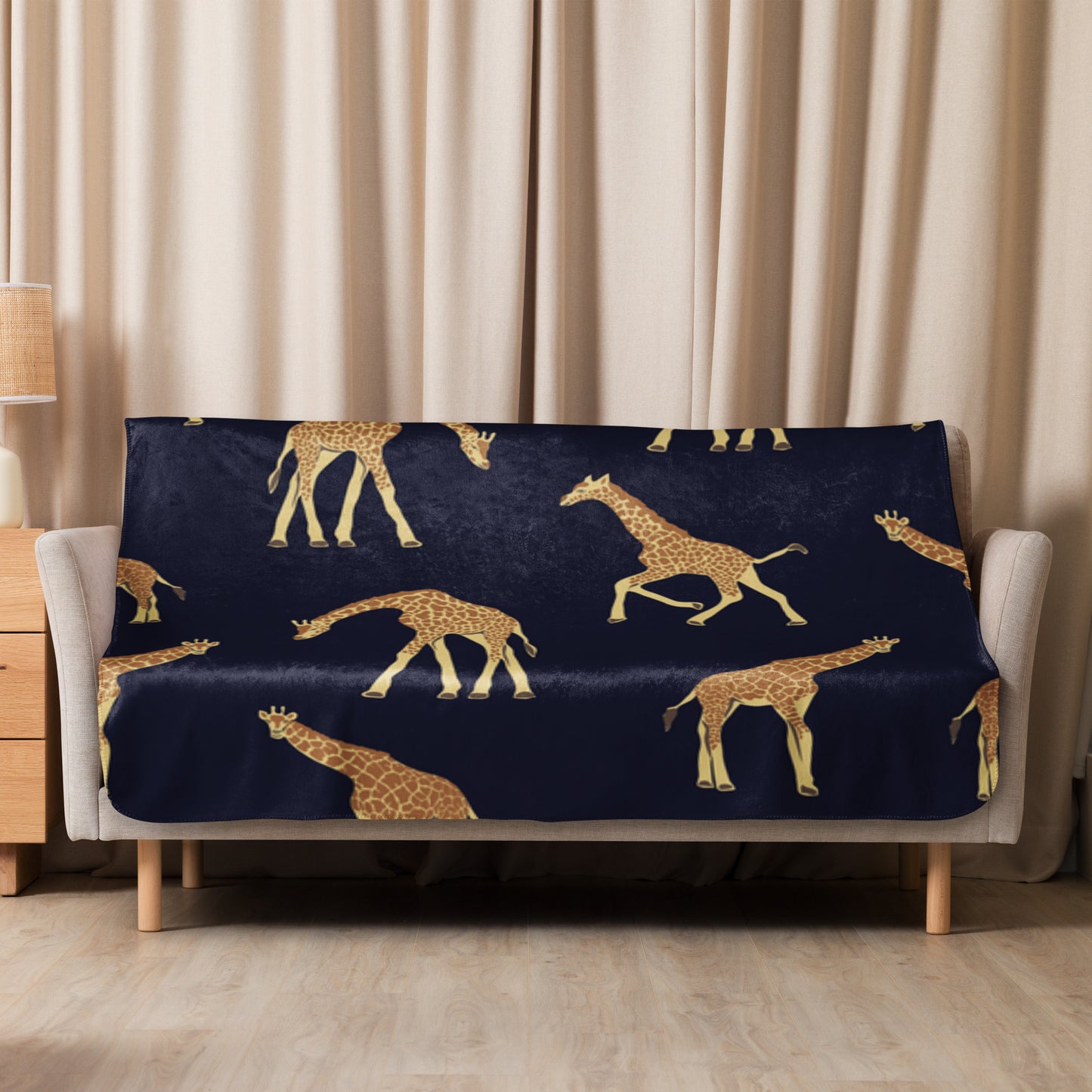 Midnight Blue Giraffe Sherpa Blanket 37″×57″