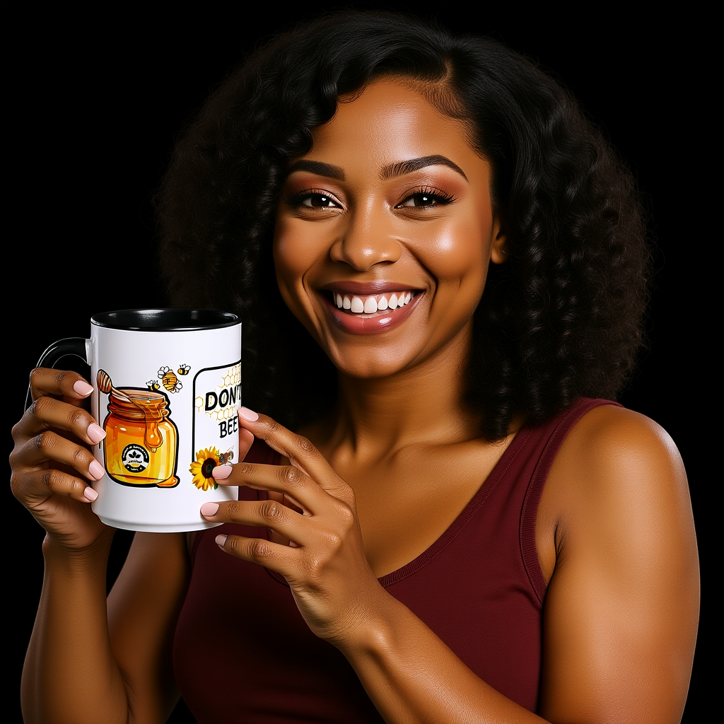 15 Oz Bee Mug with Black Interior Color