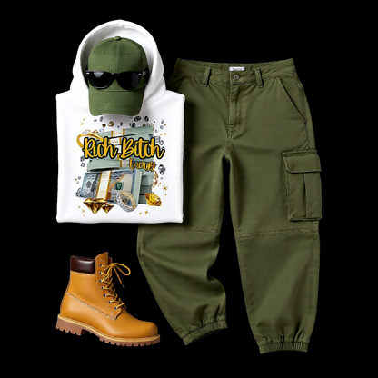 ‘Rich Bitch Energy’ Eco Raglan Hoodie