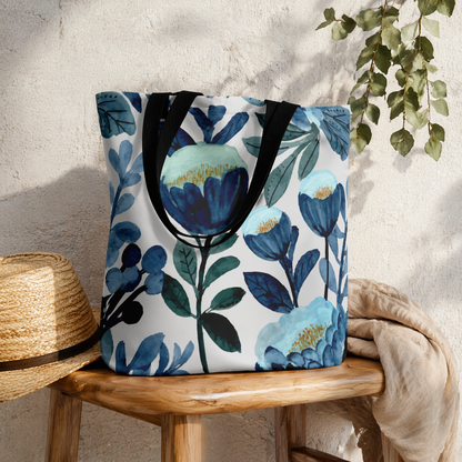 Blu Hue Floral Tote Bag  16″×20″