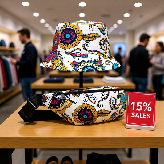 Bundle Deal: Tyrian Reversible Bucket Hat + Abstract Fanny Pack Hip Bum Waist Bag