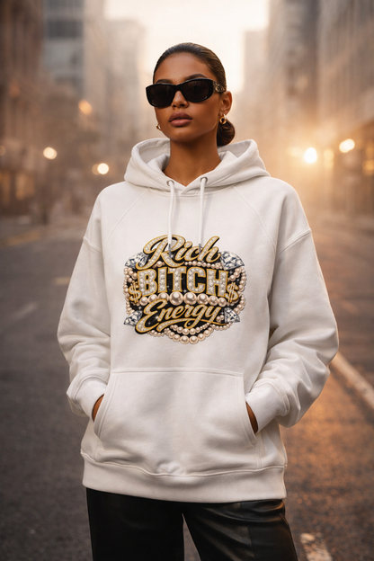 ‘Rich Bitch Energy’ Eco Raglan Hoodie