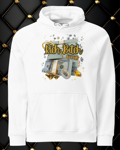Rich Bitch Energy Eco Raglan Hoodie
