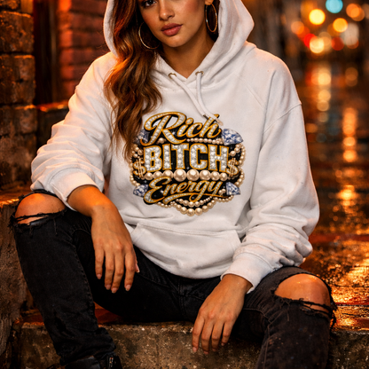 ‘Rich Bitch Energy’ Eco Raglan Hoodie