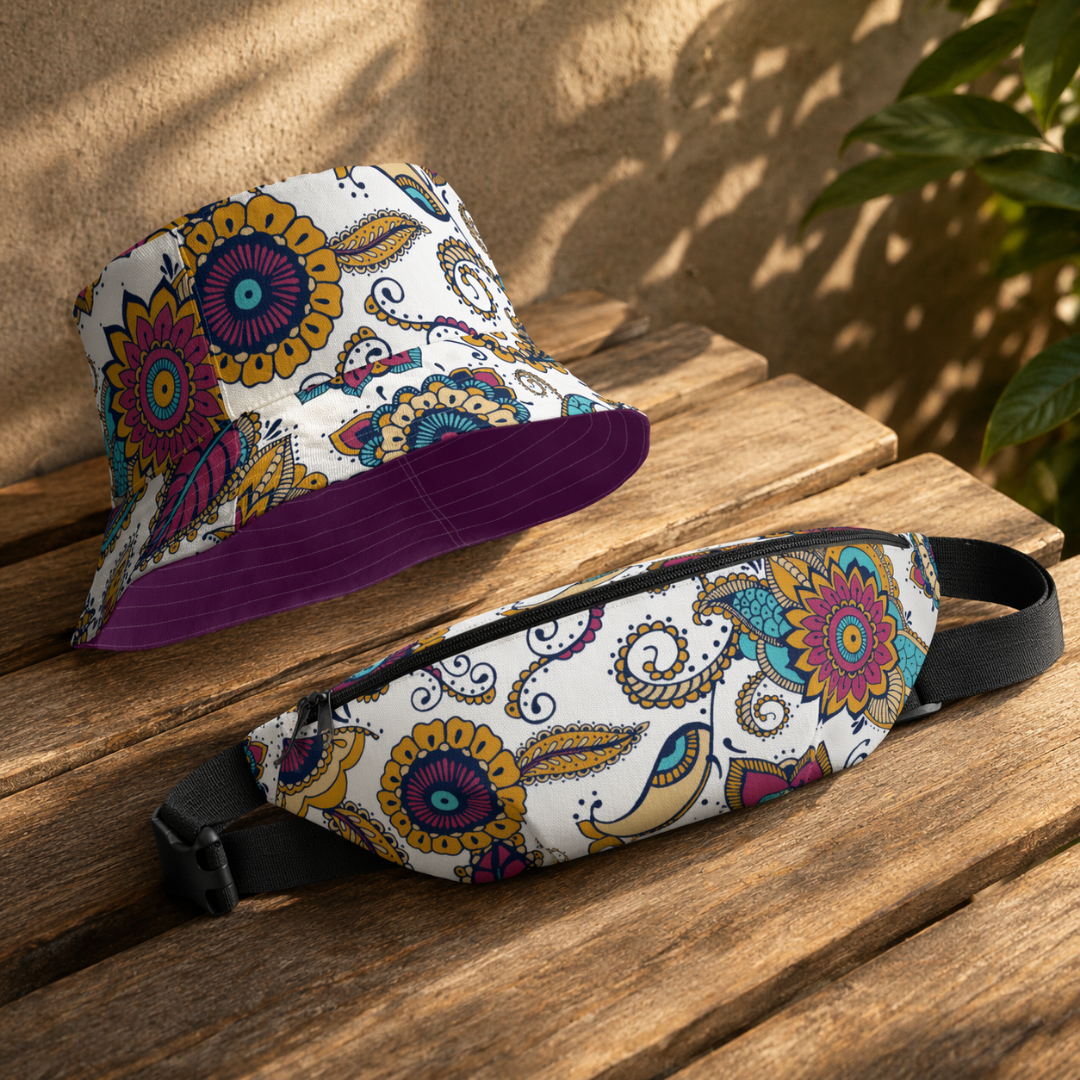 Tyrian Reversible Bucket Hat + Abstract Fanny Pack Hip Bum Waist Bag