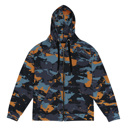Camo Drawstring Zipper Hoodie w/ Pockets