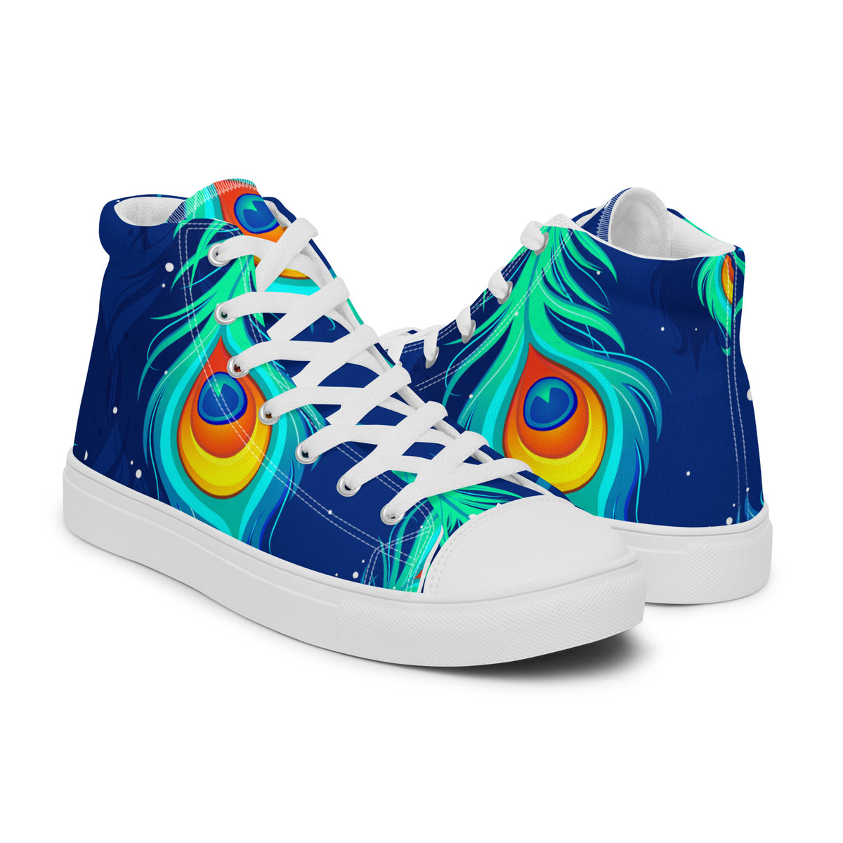 Women's Peacock print high-top canvas sneaker side view